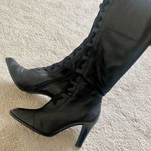 Leather, laced up, high heel boots